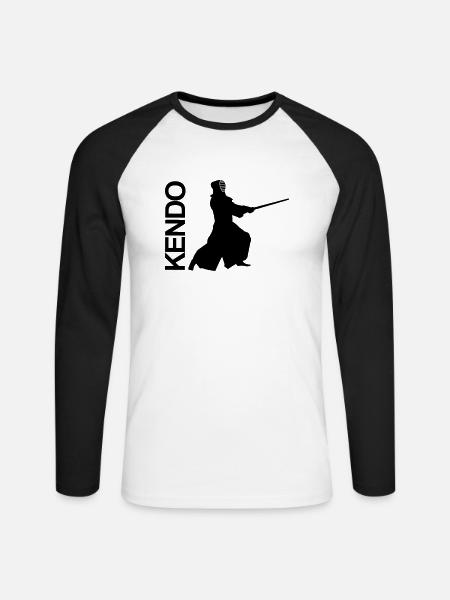 Kendo,Kampfsport,Schwert,Maske,Schwertkampf - Unisex Baseballshirt langarm - Weiß/Schwarz