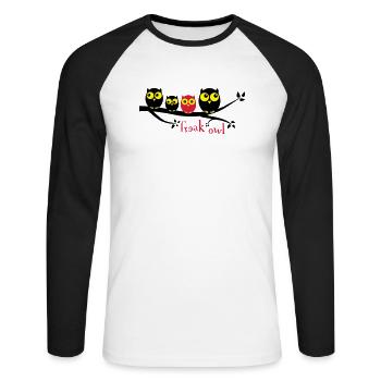 Freak Owl 3 Farbig - Unisex Baseballshirt langarm - Weiß/Schwarz - Vorne - Nik (191cm)