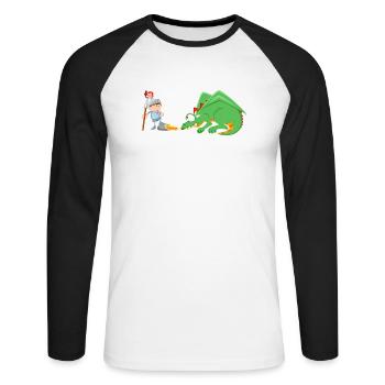 Ritter und Drache - Unisex Baseballshirt langarm - Weiß/Schwarz - Vorne - Nik (191cm)