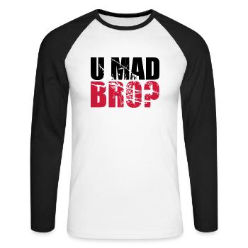 Logo U fou BRO - T-shirt baseball manches longues Homme - blanc/noir - Devant - Nik (191cm)
