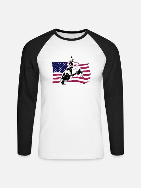 Western Rodeo - Bullrider - Unisex Baseballshirt langarm - Weiß/Schwarz