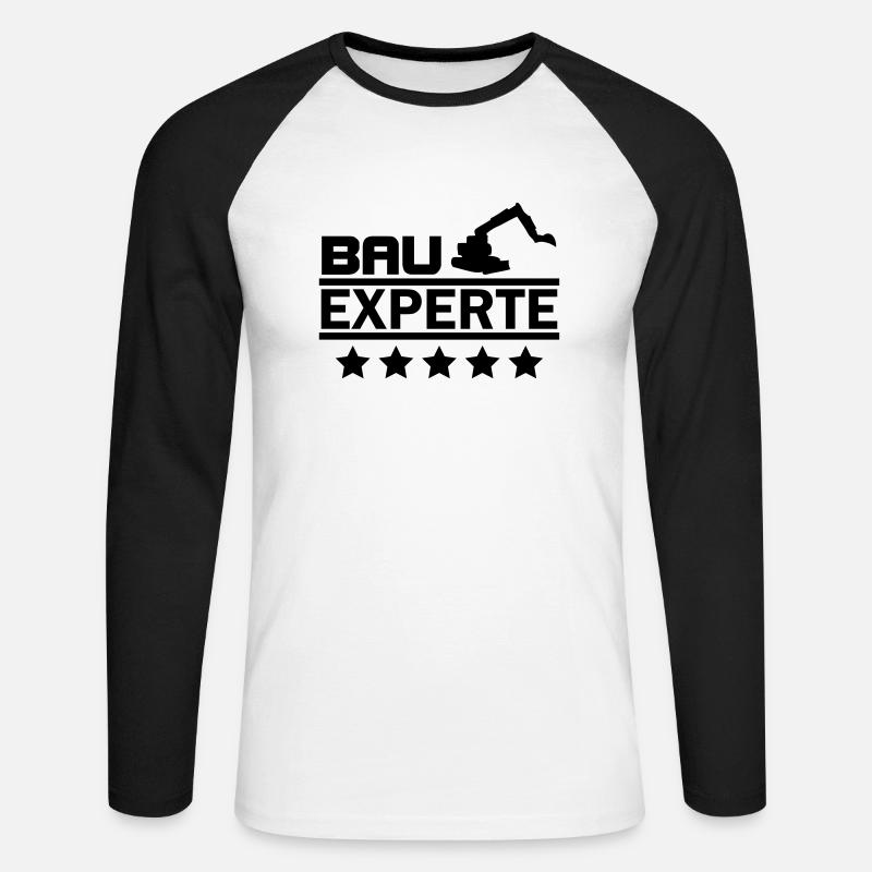 bau experte - Unisex Baseballshirt langarm - Weiß/Schwarz