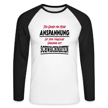 Sprüche Umgang Schwachmat - Unisex Baseballshirt langarm - Weiß/Schwarz - Vorne - Nik (191cm)