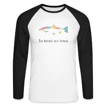 Dans la truite nous avons confiance - T-shirt baseball manches longues Homme - blanc/noir - Devant - Nik (191cm)