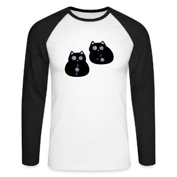 Katzen mit Mondaugen - Unisex Baseballshirt langarm - Weiß/Schwarz - Vorne - Nik (191cm)
