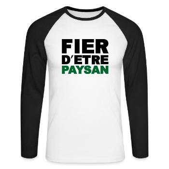 Fier d être Paysan - T-shirt baseball manches longues Homme - blanc/noir - Devant - Nik (191cm)