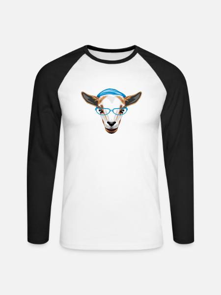 Kluge junge Ziege mit blauem Hut und Brille - Unisex Baseballshirt langarm - Weiß/Schwarz