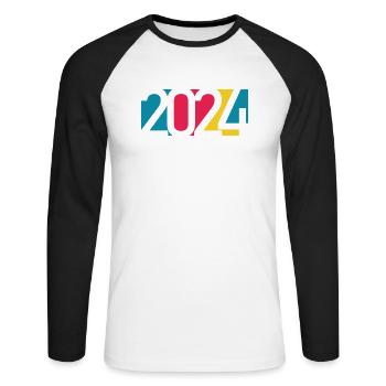 2024 happy new year Jahreszahl Datum Zahl Anno - Unisex Baseballshirt langarm - Weiß/Schwarz - Vorne - Nik (191cm)