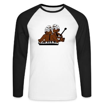 2 Bear Brown Bear Keyboard Piano Guitar Band Team - Unisex Long Sleeve Baseball T-Shirt - white/black - Front - Nik (191cm)
