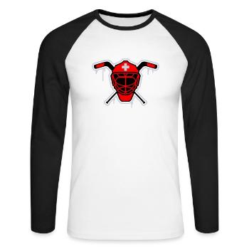 Hockey Goalie Maske Schweiz - Unisex Baseballshirt langarm - Weiß/Schwarz - Vorne - Nik (191cm)