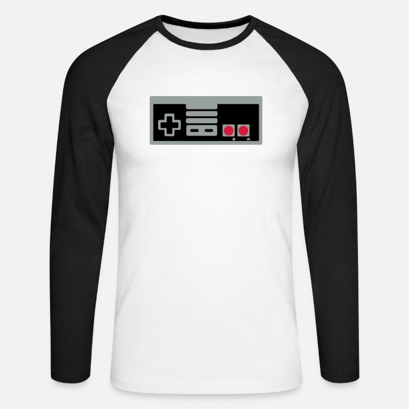 Super Retro Controller - Unisex Baseballshirt langarm - Weiß/Schwarz