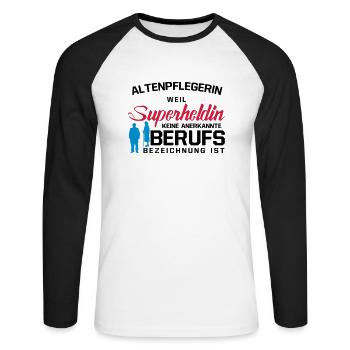 Altenpflegerin - Unisex Baseballshirt langarm - Weiß/Schwarz - Vorne - Nik (191cm)