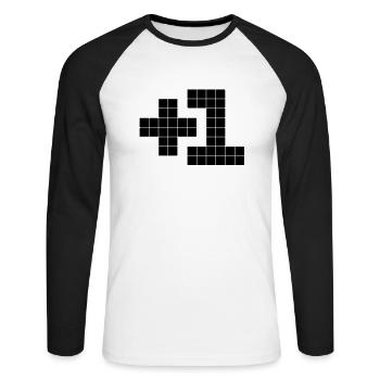 +1 - Unisex Baseballshirt langarm - Weiß/Schwarz - Vorne - Nik (191cm)