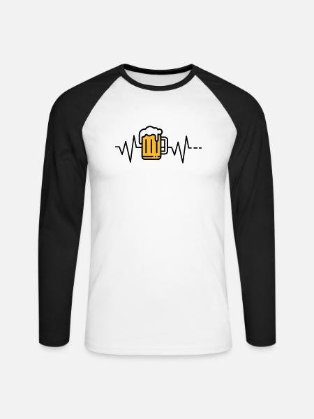 Herzschlag Bier - Unisex Baseballshirt langarm - Weiß/Schwarz