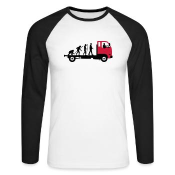 evolution_of_man_trucker_112013_a_2c - Unisex Baseballshirt langarm - Weiß/Schwarz - Vorne - Nik (191cm)