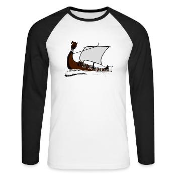 voilier vieux bateau viking voile - T-shirt baseball manches longues Homme - blanc/noir - Devant - Nik (191cm)
