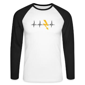 strom puls herzschlag frequenz elektrisch blitz en - Unisex Baseballshirt langarm - Weiß/Schwarz - Vorne - Nik (191cm)