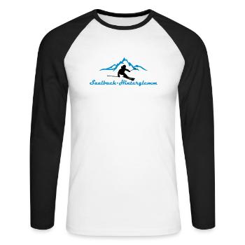 Winter - Skifahrer Berge Saalbach - Unisex Baseballshirt langarm - Weiß/Schwarz - Vorne - Nik (191cm)