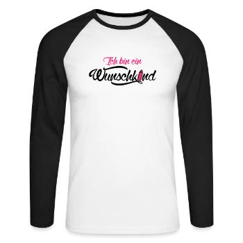 Ich bin ein Wunschkind - Baby - Neugeborenes - Unisex Baseballshirt langarm - Weiß/Schwarz - Vorne - Nik (191cm)
