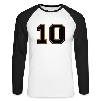 Nummer 10 (anpassbare Farben) - Unisex Baseballshirt langarm - Weiß/Schwarz - Vorne - Nik (191cm)