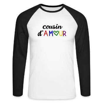 T shirt cousin d'amour, famille, - T-shirt baseball manches longues Homme - blanc/noir - Devant - Nik (191cm)