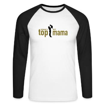 top mama - Unisex Baseballshirt langarm - Weiß/Schwarz - Vorne - Nik (191cm)