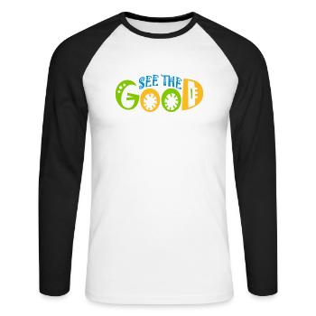 voir la bonne citation - T-shirt baseball manches longues Homme - blanc/noir - Devant - Nik (191cm)