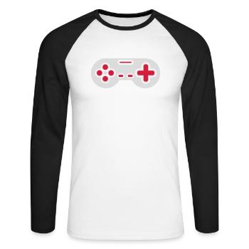 Design Retro Gamer Controller - Unisex Long Sleeve Baseball T-Shirt - white/black - Front - Nik (191cm)