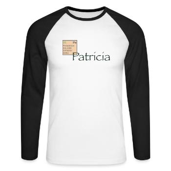 Patricia Vorname Namensschild Protactinium - Unisex Baseballshirt langarm - Weiß/Schwarz - Vorne - Nik (191cm)