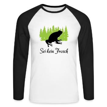 "Frecher Quaker: Sei kein Frosch" - Unisex Baseballshirt langarm - Weiß/Schwarz - Vorne - Nik (191cm)