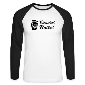 Bembel United - Das Frankfurter Original - Unisex Baseballshirt langarm - Weiß/Schwarz - Vorne - Nik (191cm)