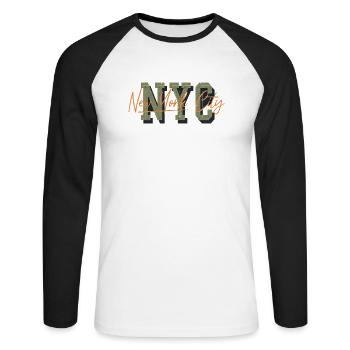 New York USA America Travel Tourist Patriot - Unisex Long Sleeve Baseball T-Shirt - white/black - Front - Nik (191cm)