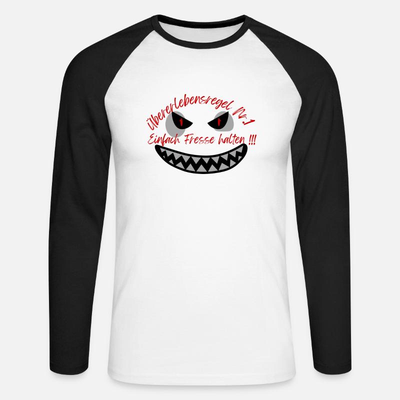 "Überlebensregel Nr 1" Design Subtil - Unisex Baseballshirt langarm - Weiß/Schwarz