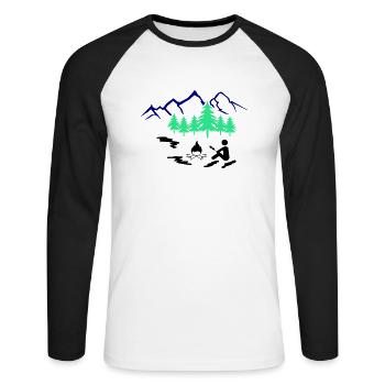 feu de camp en plein air - T-shirt baseball manches longues Homme - blanc/noir - Devant - Nik (191cm)
