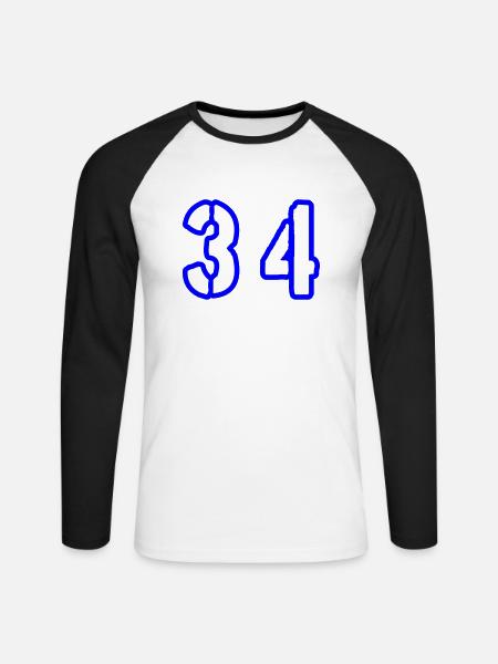 34 Zahl Symbol - Unisex Baseballshirt langarm - Weiß/Schwarz