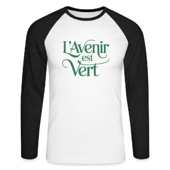L'avenir est vert - T-shirt baseball manches longues Homme - blanc/noir - Devant - Nik (191cm)