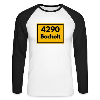 Ortsschild - damals Retro alte PLZ 4290 BOCHOLT - Unisex Baseballshirt langarm - Weiß/Schwarz - Vorne - Nik (191cm)
