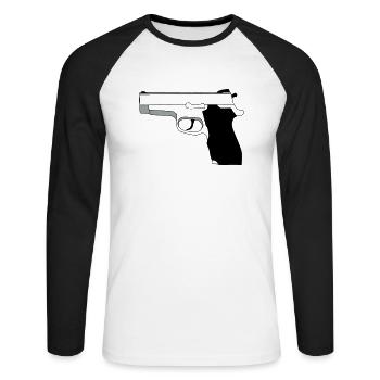 Pistole - Unisex Baseballshirt langarm - Weiß/Schwarz - Vorne - Nik (191cm)