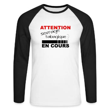 Sevrage tabagique - T-shirt baseball manches longues Homme - blanc/noir - Devant - Nik (191cm)