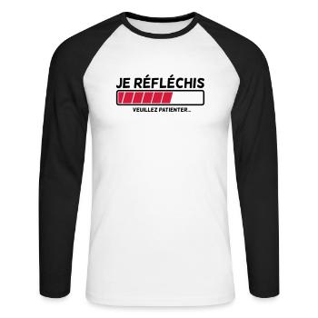 Ich denke nach. - Unisex Baseballshirt langarm - Weiß/Schwarz - Vorne - Nik (191cm)