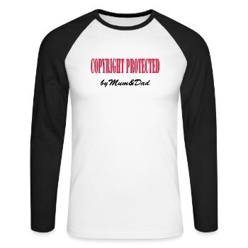 copyright protected by mum and dad - Unisex Long Sleeve Baseball T-Shirt - white/black - Front - Nik (191cm)