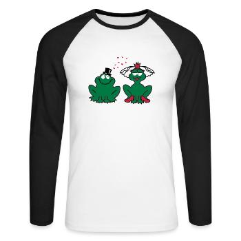Hochzeit - JGA - Braut - Paar - Froschpärchen - 3C - Unisex Baseballshirt langarm - Weiß/Schwarz - Vorne - Nik (191cm)