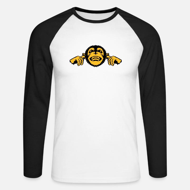 chimpanzee monkey monkey finger ear - Unisex Long Sleeve Baseball T-Shirt - white/black