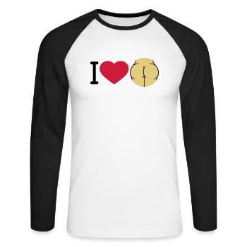 j'aime le cul cœur l'amour logo rond femme nue sexy un - T-shirt baseball manches longues Homme - blanc/noir - Devant - Nik (191cm)