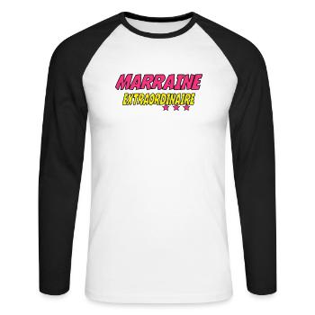 Marraine extraordinaire - Unisex Baseballshirt langarm - Weiß/Schwarz - Vorne - Nik (191cm)