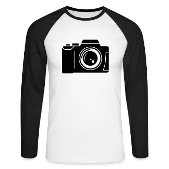Kamera (Fotoapparat) - Unisex Baseballshirt langarm - Weiß/Schwarz - Vorne - Nik (191cm)