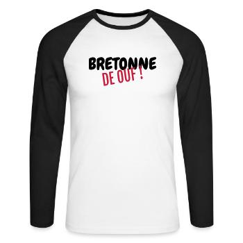 Bretagne / Breton / Bretonne / BZH / Breizh - T-shirt baseball manches longues Homme - blanc/noir - Devant - Nik (191cm)