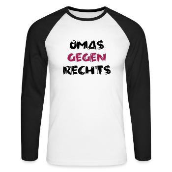 Omas gegen Rechts mittig - Unisex Baseballshirt langarm - Weiß/Schwarz - Vorne - Nik (191cm)