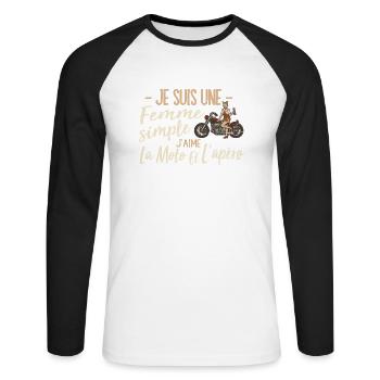 Je Suis Une Femme Simple J'aime La Moto Et L'apéro - T-shirt baseball manches longues Homme - blanc/noir - Devant - Nik (191cm)
