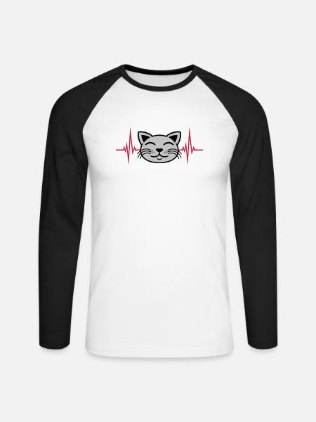Pulse chat visage heureux - T-shirt baseball manches longues Homme - blanc/noir